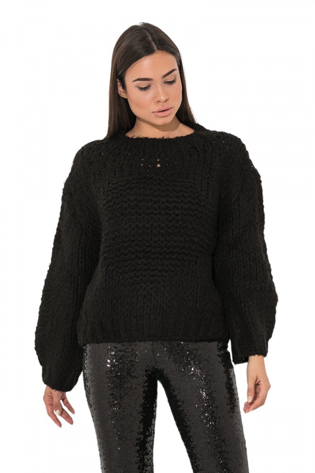 BLACK CHUNKY KNITTED BLOUSE