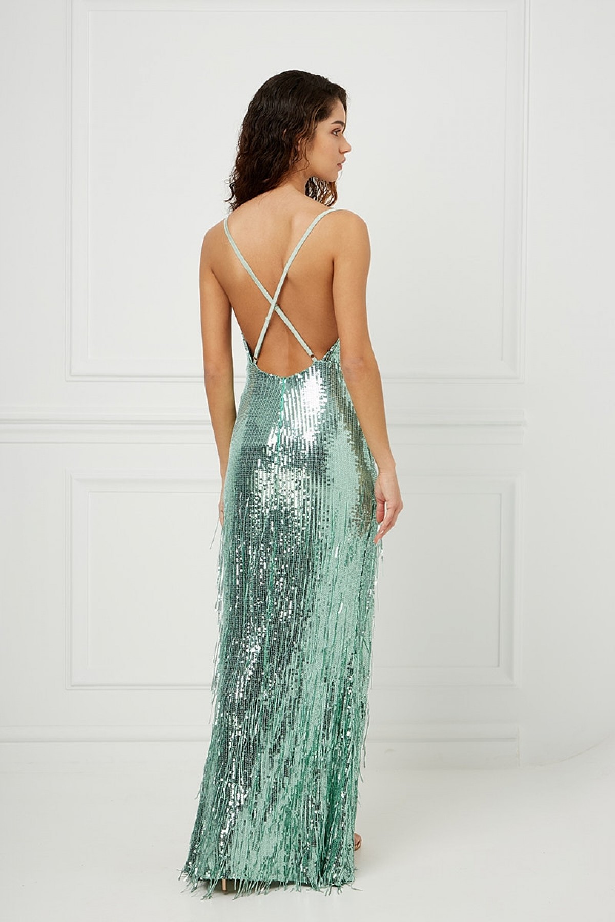 COWL NECK MAXI DRESS WITH SEQUINS