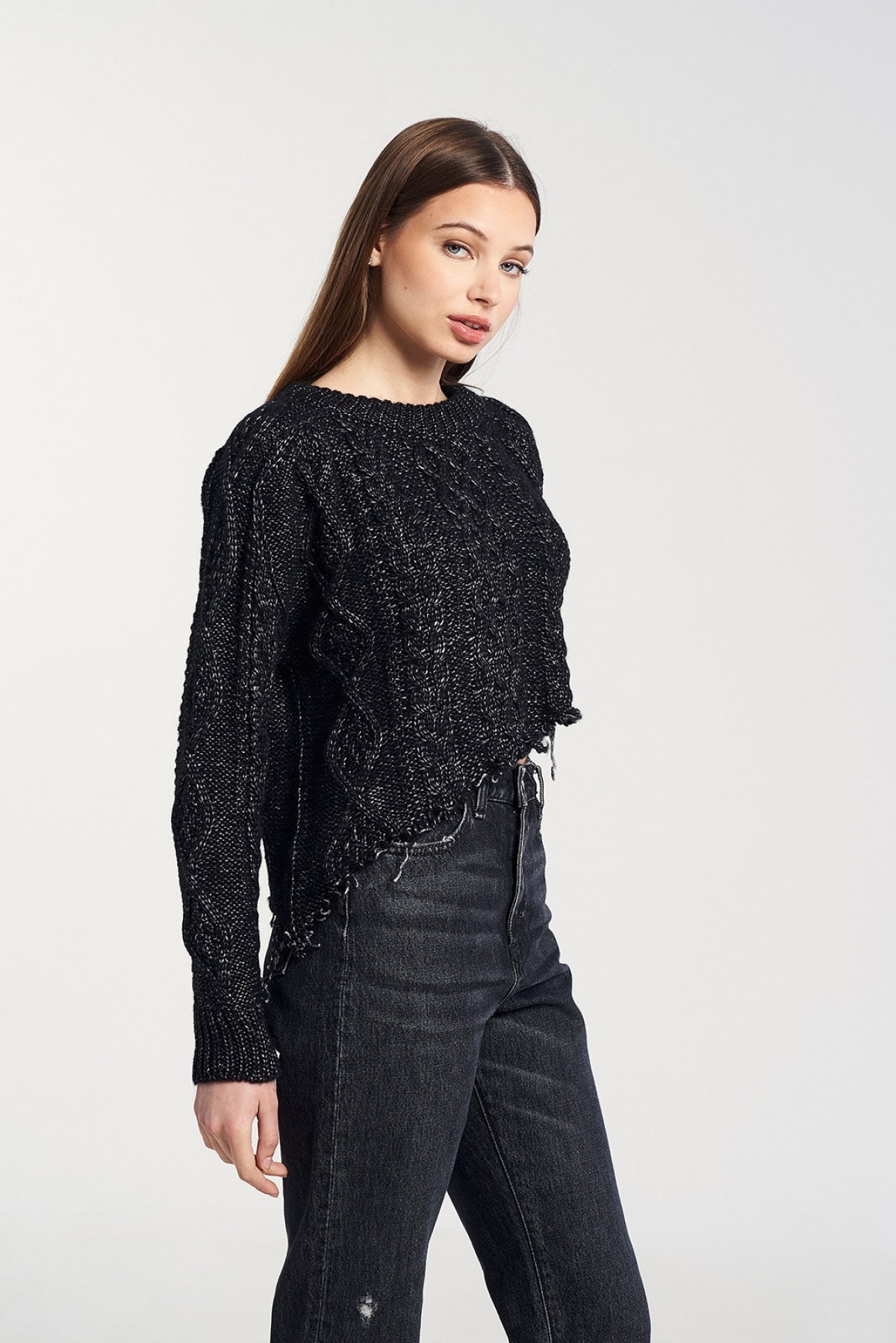 CHRISTELLE NIMA ASYMMETRIC CHUNKY RECYCLED POLYESTER JUMPER IN BLACK
