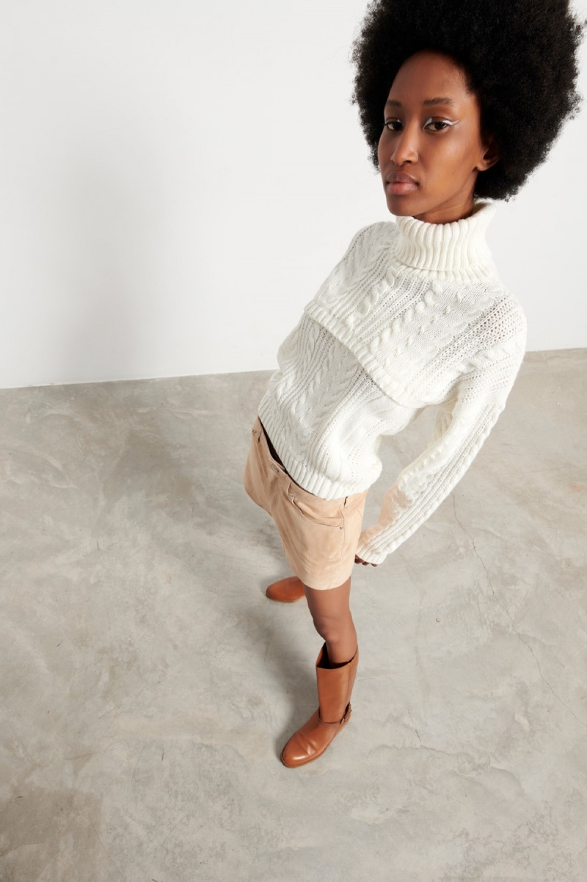 CHRISTELLE NIMA DOUBLE LANA WOOL CABLE BLOUSE IN OFF WHITE
