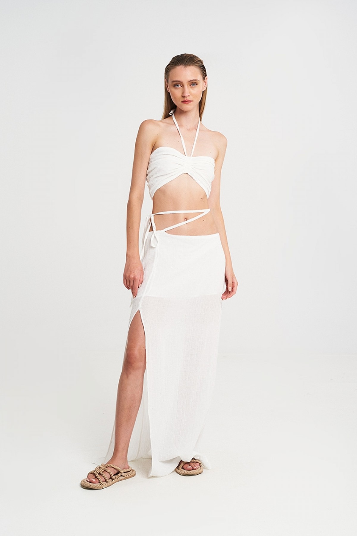 JACQUARD GAUZE CUT-OUT SKIRT IN WHITE