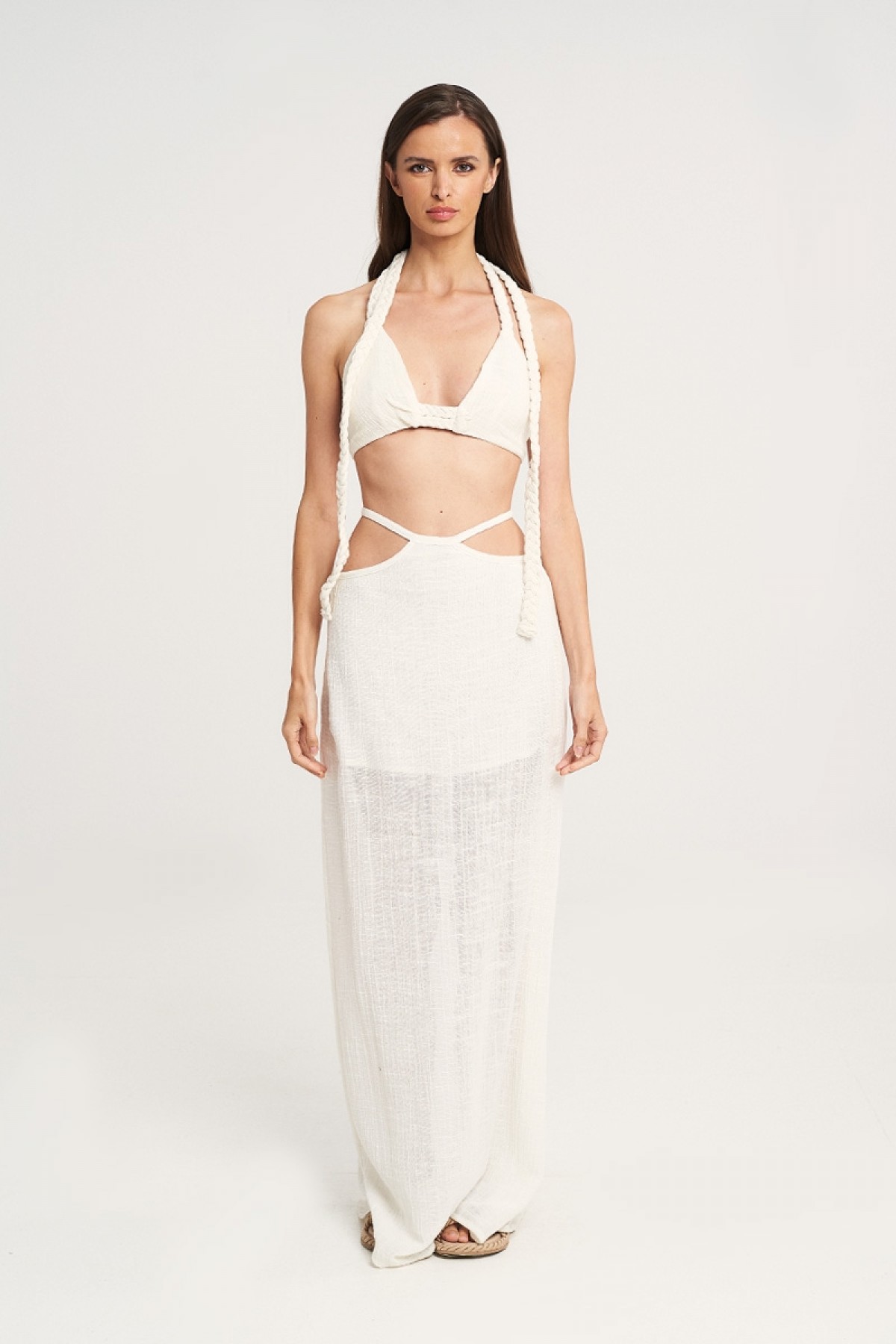 LONG GAUZE CUT OUT SKIRT IN OFF WHITE
