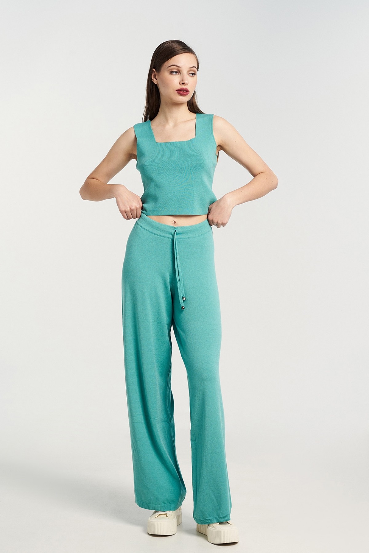 VISCOSE KNIT TROUSERS IN MINT