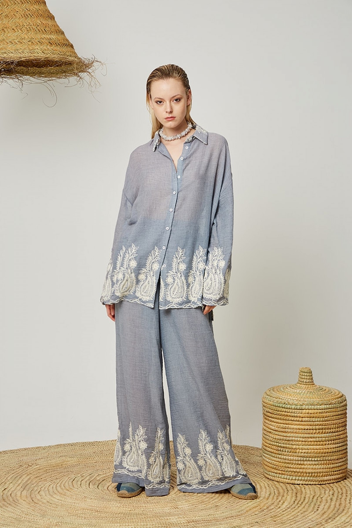 WIDE LEG TROUSERS WITH EMBROIDERY