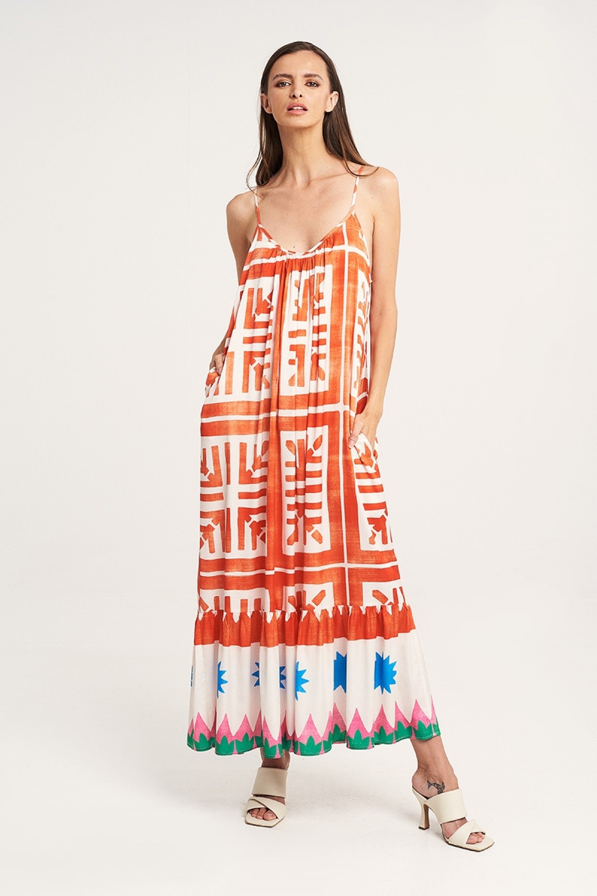 HOUSE OF ANGELS LONG PRINTED STRAP DRESS