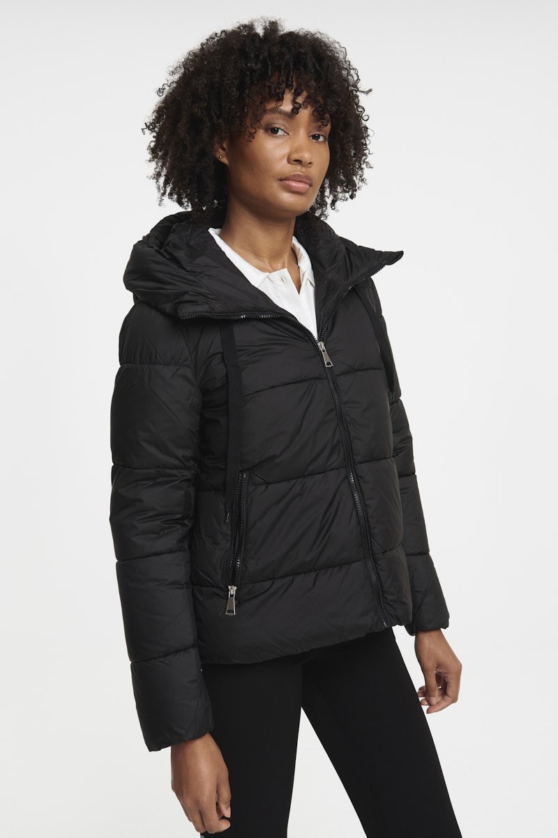 Antonella Brown Hooded Bomber Puffer Jacket With - Jackets & Cardigans ...