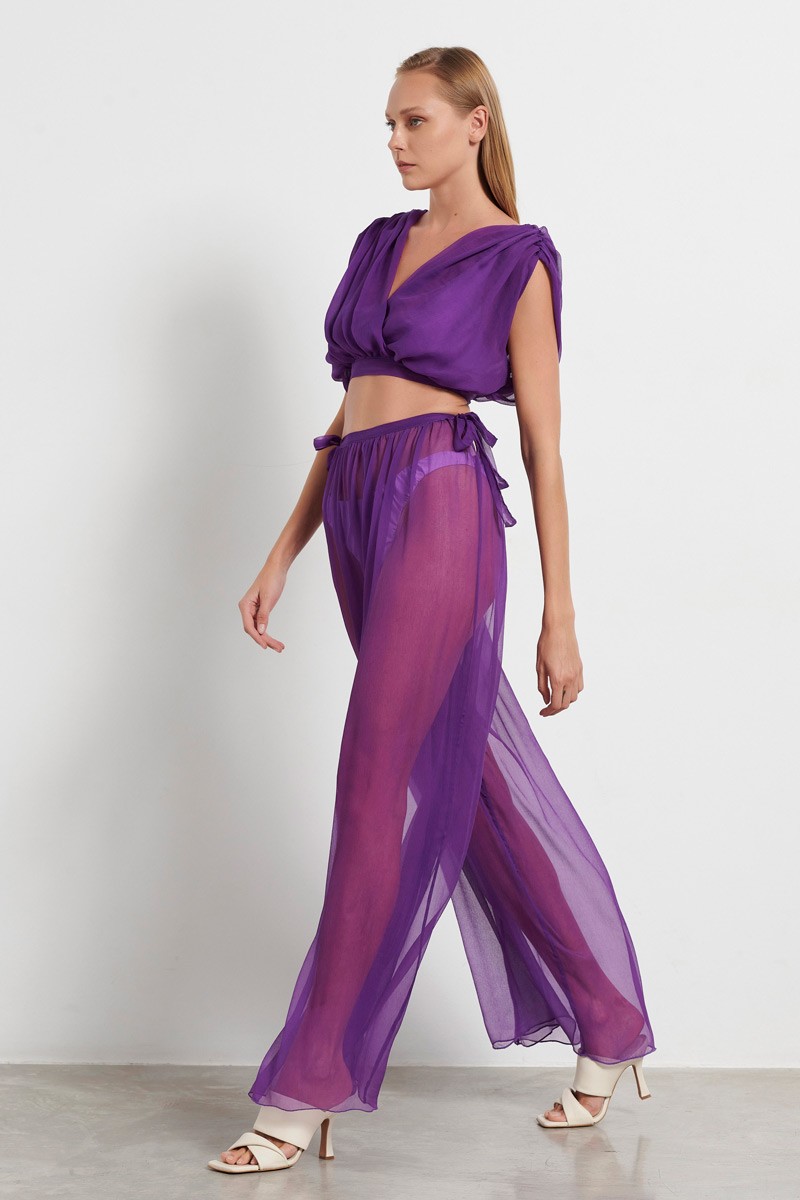 Silk Purple Trousers - Trousers - Clothing | Christelle